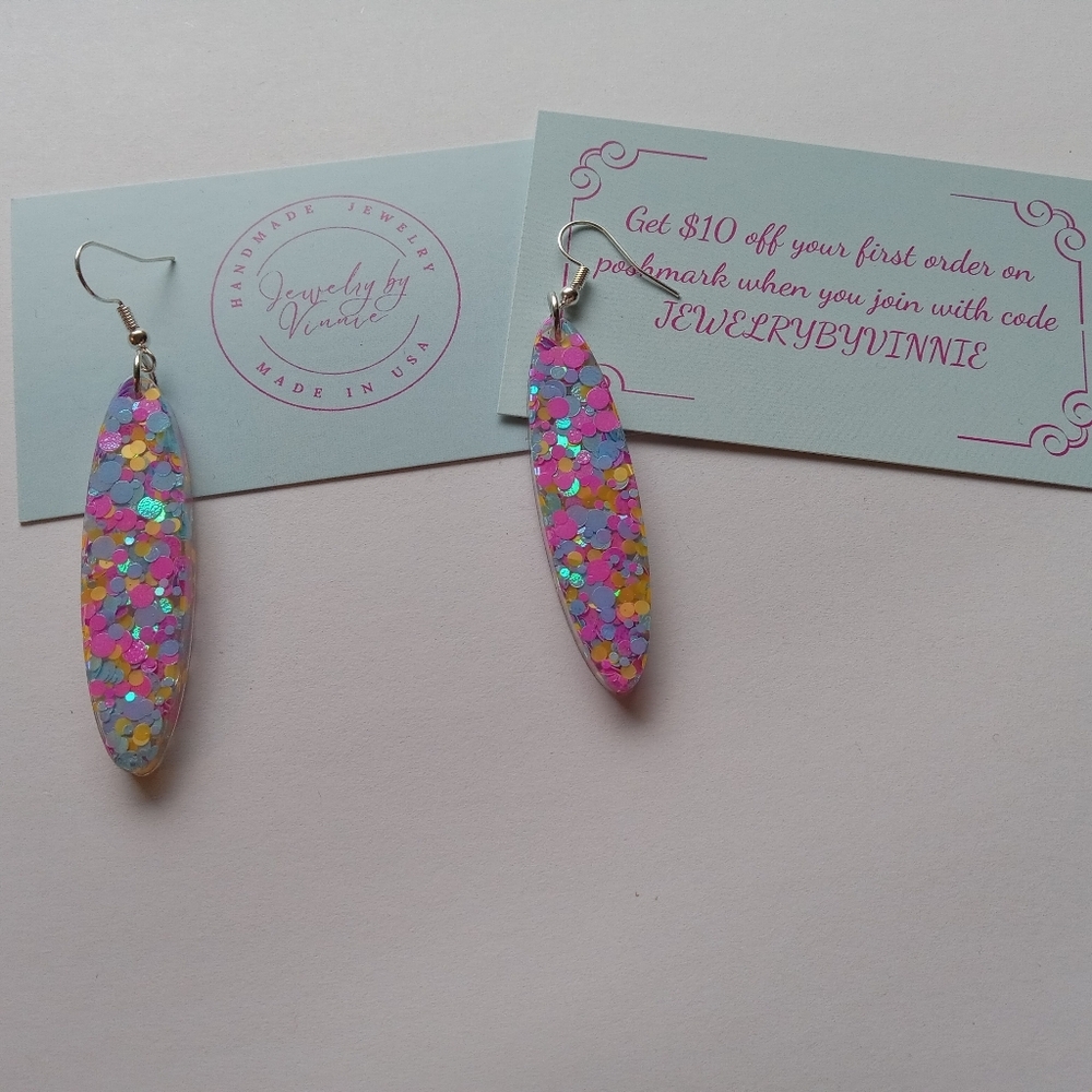 Hand Crafted Vibrant Confetti Earrings - Picture 3 of 6